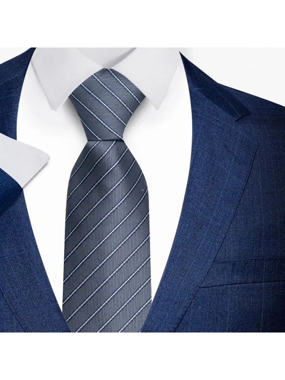 Mens Grey 100% Microfiber Pinstripe Jacquard Formal Classic Necktie For Business